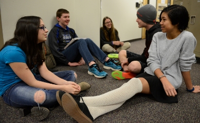 Learn About Student Life at the Davidson Academy profoundly gifted students having a conversation at the Davidson Academy